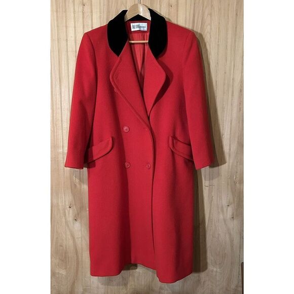 Bill Blass Signature Wool Coat Women Black Velvet Collar VTG 80s - Picture 1 of 8